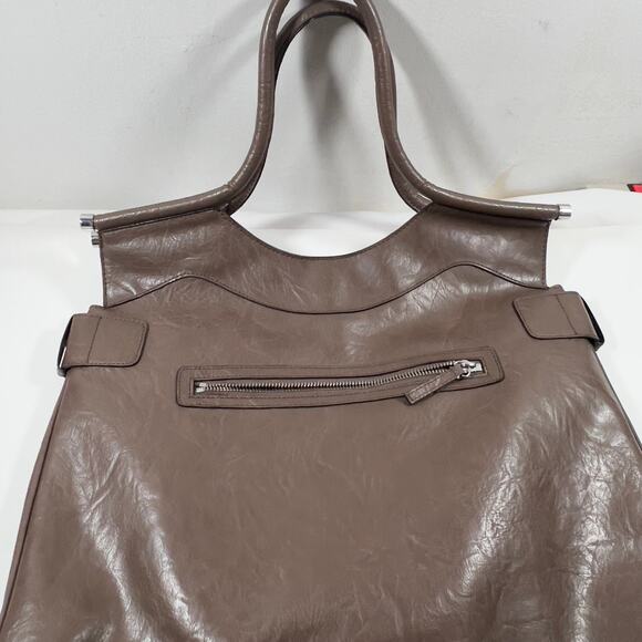 Guess Taupe Brown Large Hobo Metal Studded Distressed Leather Tote Vintage Y2K - Picture 2 of 16